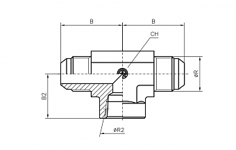 Тройник T-образный JIC7/8" с внутренней резьбой NPT1/2" (Ш-Внутр-Ш)
