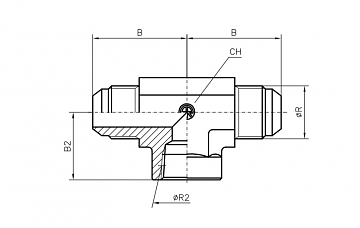 Тройник T-образный со внутренней резьбой JIC 9/16"-ВНР NPT 1/4"-JIC 9/16" ZnNi (K)