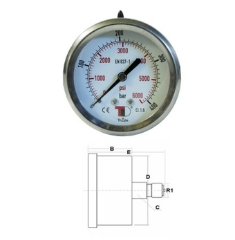 Манометр D63 мм 100 Bar с осевым штуцером G 1/4"