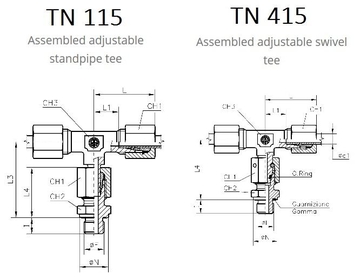 TN115, TN415 Тройник вертлюг (поворотное регулируемое соединение штуцер в тело по центру)