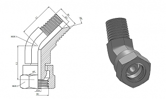 Адаптер 45° NPT3/8" - NPSM3/8" (Ш-Г)